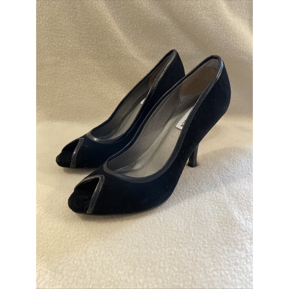 Steve Madden Anabelle Black Suede With Trim Dress Peep Toe Pump Women's Size 5.5